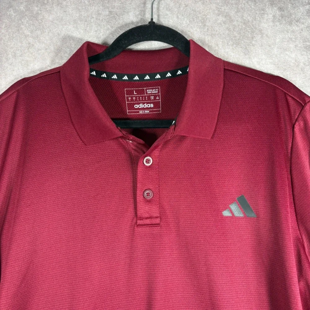 Adidas Polo Mens Size Large‎ Maroon Red Performance Polo Regular Fit Logo Golf